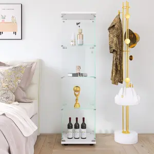 Glass Display Cabinet 4 Shelves with Door, Floor Standing Curio Bookshelf for Living Room Bedroom Office, 64.7"*16.7"*14.3" white