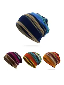 Unisex Striped Loose Knit Hat, Fashionable and Versatile Ponytail Beanie, Fit, Ideal for Outdoor Activities and Everyday Wear in Autumn and Winter