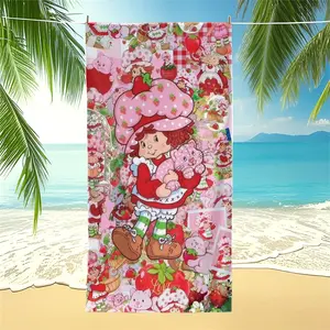 Strawberry Shortcake Beach Towel , Kawaii Pink Collage Print, Oversized Sun-Protective, For Beach, Picnic & Camping, Perfect Gift for Fans