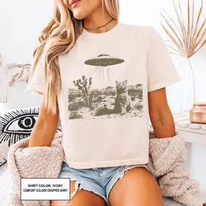 Comfort Colors Boxy Tee Crop Top Shirt Funny Cat T-shirt Gift For Cat Lovers Tee Cat Gift For Women Cat Graphic Tee Cropped T-shirts
