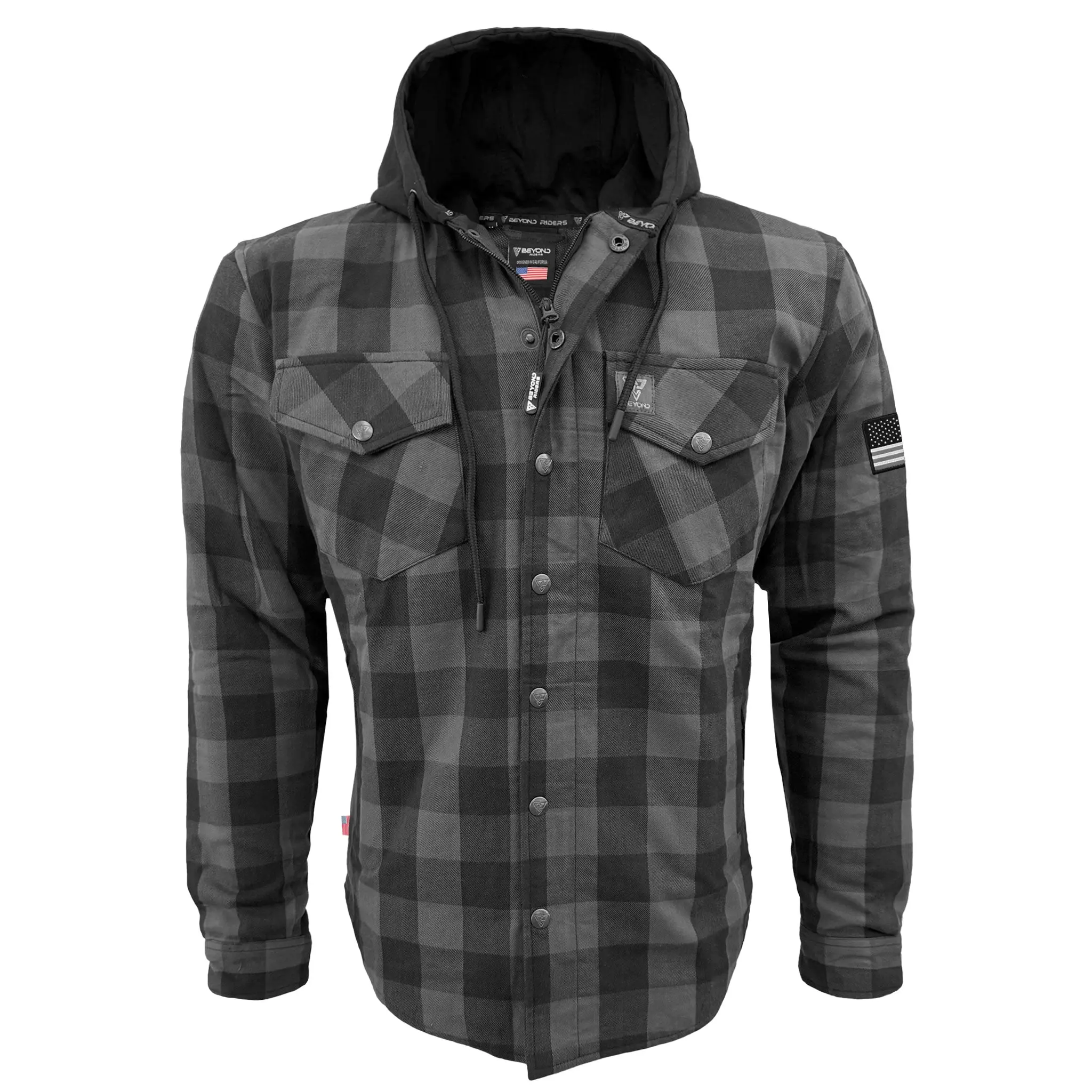 SALE Protective Flannel Hoodie For Men - Grey and Black Checkered with Pads