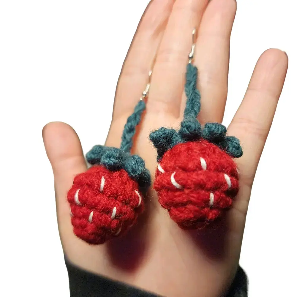Crochet Strawberry Earrings With Short Vine