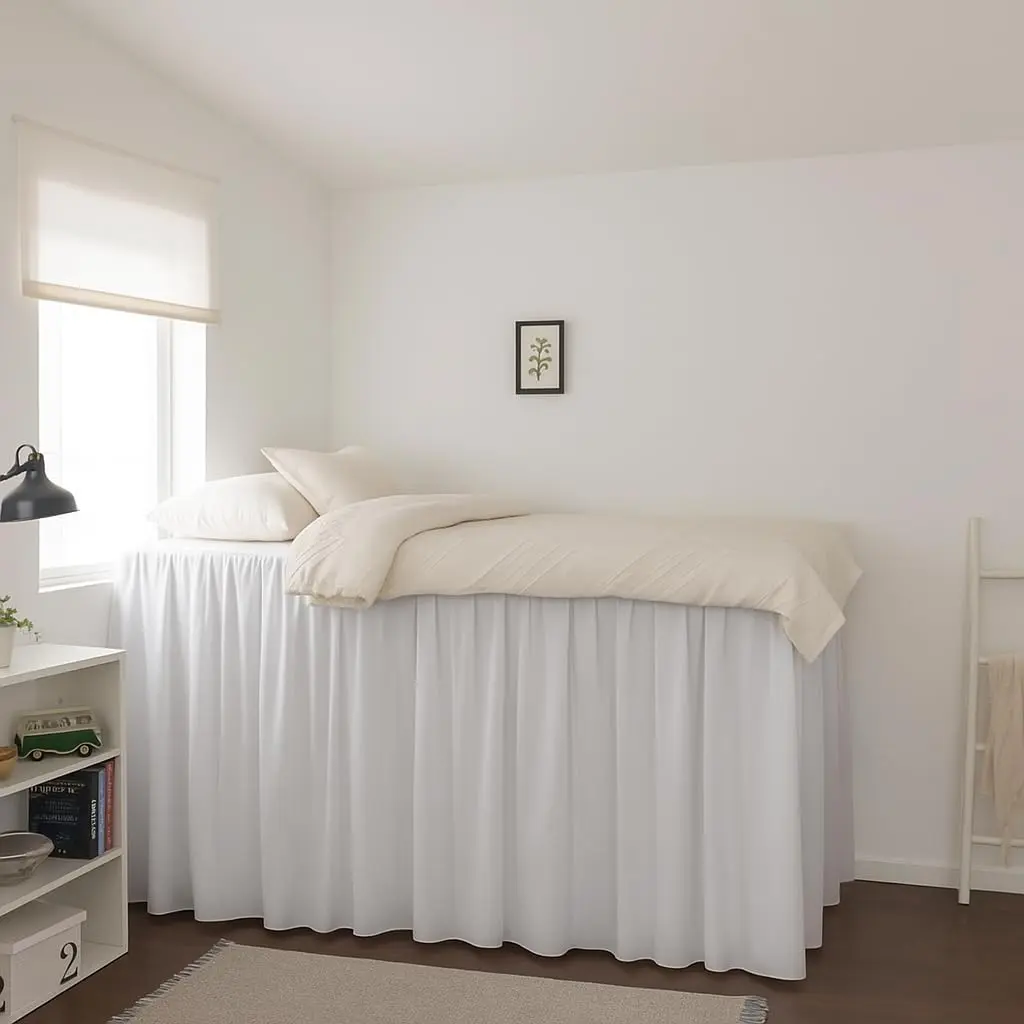 Dorm Bed Skirt,  Microfiber College Bed Skirt Ruffle with Split Corners,  XL 42 Inch Drop, White