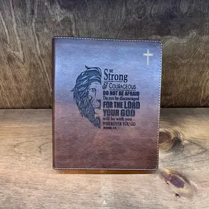 Be Strong and Courageous Bible | Joshua 1:9 Engraved NIV Journal Bible | Personalized Leather Bible | Christian Gift for Men & Women