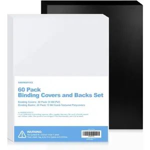 60 Pack Binding Covers and Backs Set, 8.5 x 11 Inches, 30P Clear PVC Covers (10 Mil), 30P Black Sand-Textured Polycovers (12 Mil), Presentation Covers for Binding, Letter Size