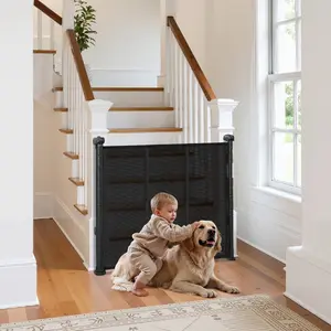 fathersdaygift VEVOR Retractable Baby Gate, 34 inch Tall, Extends up to 55 inch Wide, Retractable Gate for Kids or Pets, Mesh Material, Easy to Install for Indoor Stairs, Doorways, Hallways, Playrooms, Black