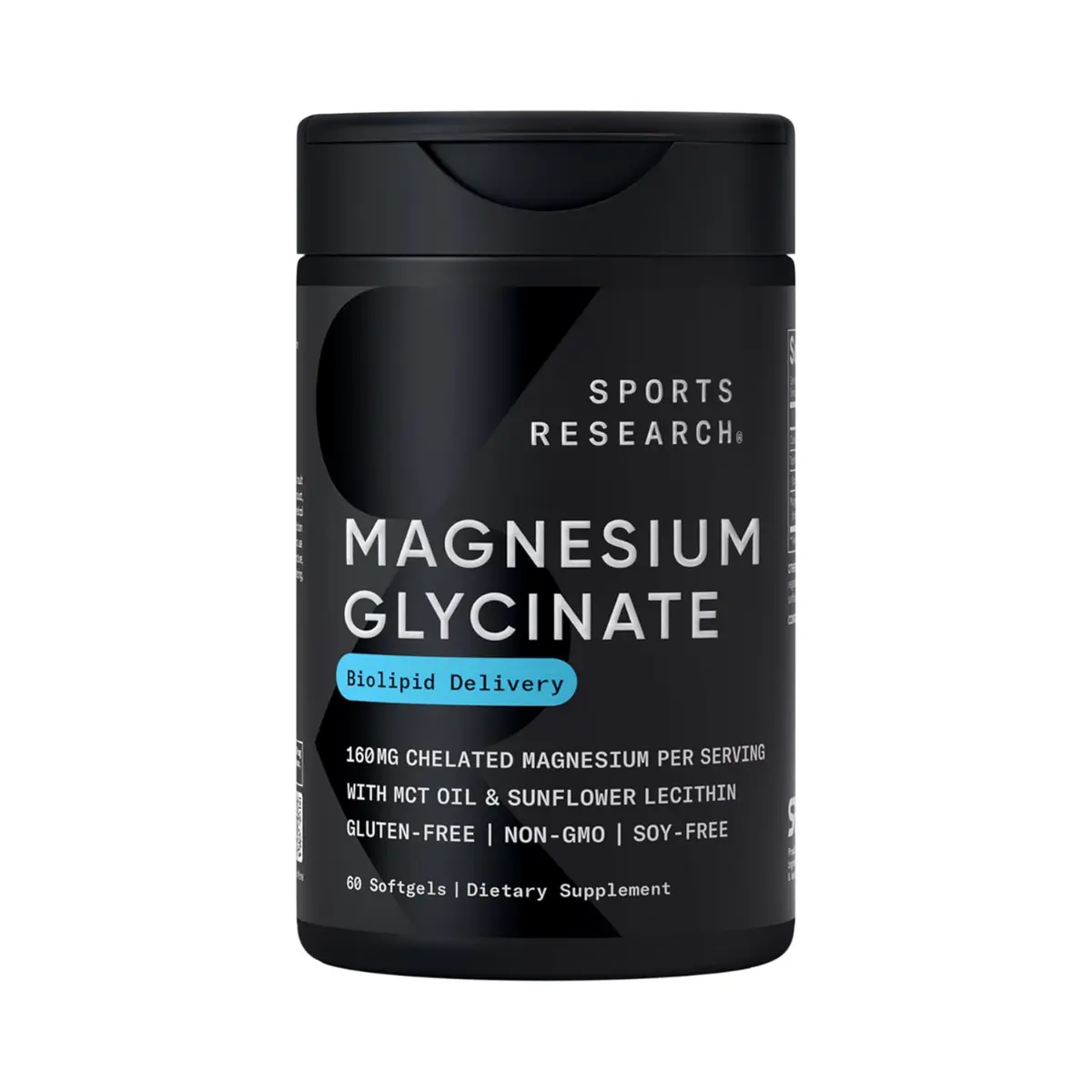 Sports Research Magnesium Glycinate - Supports Restful Sleep & Enzymatic Processes - 160 mg Chelated Magnesium - Liquid Softgel - 60 Count