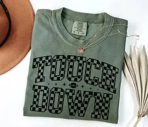 Comfort Colors Checkered Touchdown Shirt, Football Lover Graphic Tee, Game Day Outfit Top, Retro Sports Aesthetic Tee