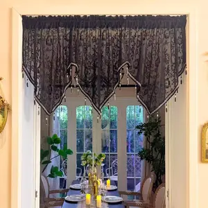 Plant Pattern Lace Curtain Head, Irregular Drop Curtains, Multiple Colors Available, Cafe Bedroom Soft Decor Curtains, Tassel Decor Curtain, Lace Valances For Windows