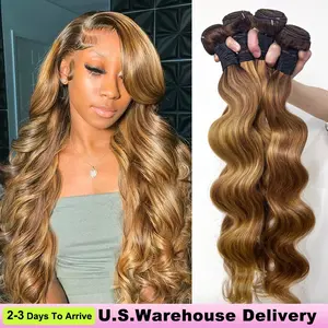 Odbe Hair 30 Inch 4/27 Highlight Honey Blonde Body Wave Bundles Extensions Hair 12A Brazilian Virgin Human Hair Sew In Hair Weft For Women