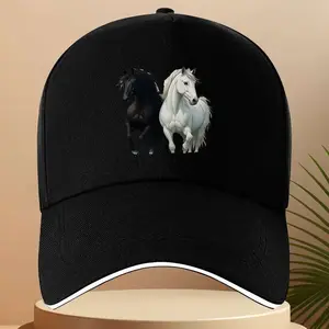 1pc Black and White Horse Design Baseball Cap - Adjustable, Lightweight Polyester, Perfect for Running, Fitness, Outdoor Sports & Travel, Sports Cap |   Stylish Cap |   Lightweight Hat, Baseball Cap
