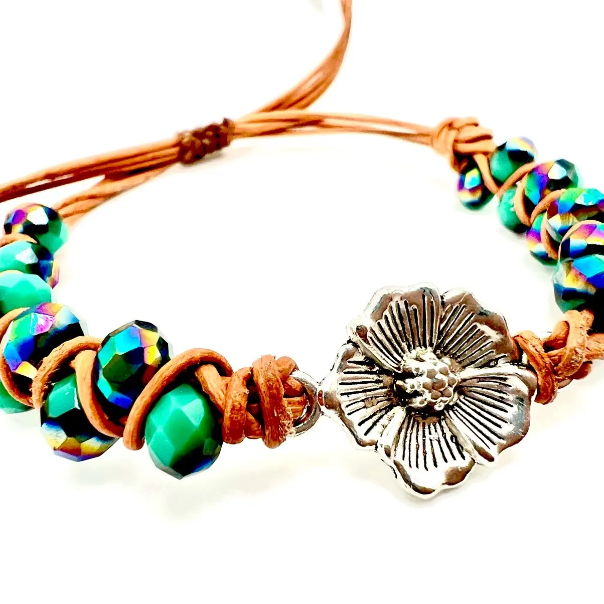 Leather wrapped bead bracelet