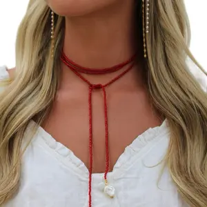 Red Wrap Necklace - Stylish Beaded Design for Everyday Wear