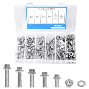 90 count M8-1.25 Flanged Hex   Kit - M8 x 16/20/25/30mm Stainless Steel 304 Flange  with Serrated Flange Nuts & Washers, DIN 6921 Standard