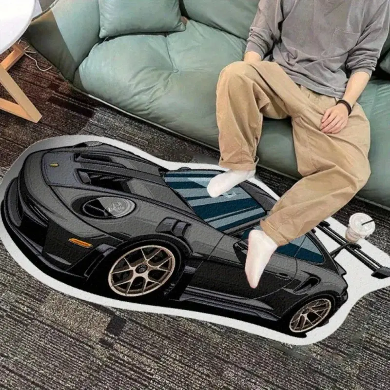 Cool Retro Car Rug, Fashionable Sports Car Mat, Bedroom Bedside Gaming Room Carpet, Soft Plush Foot Pad, Suitable for Living Room, Bedroom, Closet, Lounge Area, Machine Washable Rugs