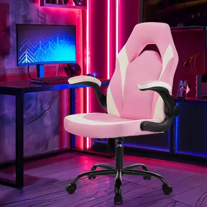 Gaming Chair, Office Chair High Back Computer Chair with PU Leather and Flip-up Armrest, Adjustable Swivel