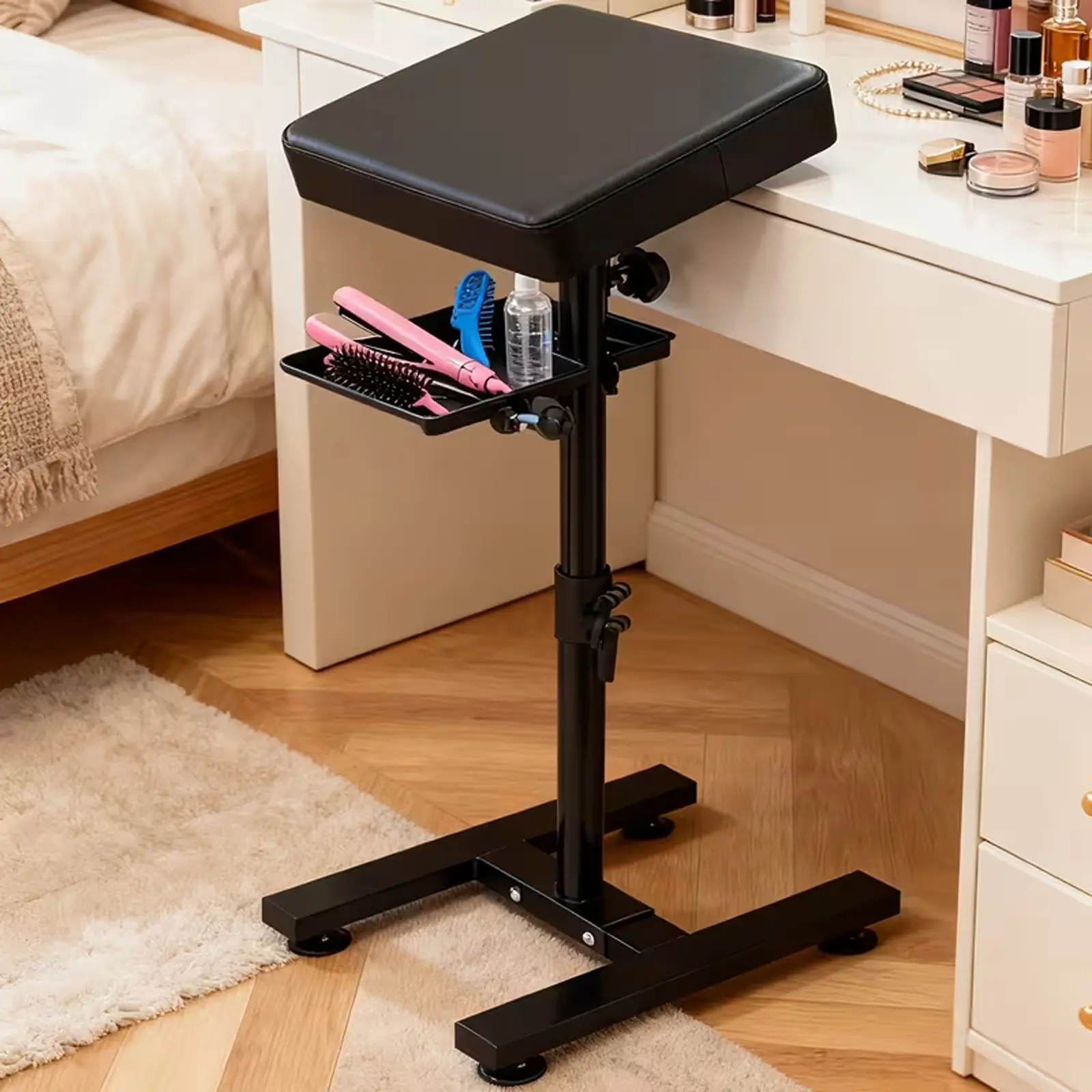 Tattoo Armrest Stand Legrest Bracket, Tattoo Arm Rest with Non-Slip Base, Height Adjustable, Tiltable, Thickened Black Cushion with Tattoo Supplies Storage Panel, Black