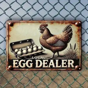 Vintage "Local Egg Dealer" Metal Tin Sign – Funny Chicken & Eggs Farmhouse Wall Decor – Rustic Kitchen, Bar, Garage & Man Cave Wall Art – 8x12 Inch
