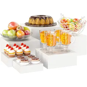 Metal Buffet Risers,6PCS  Risers for Buffet Table 5in to 10in Display Stand for Catering Dessert Grayish White Cube Boxes Nesting Risers with Hollow Bottoms