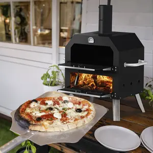 2-Layer Wood Fired Pizza Oven for Outdoor Use - Stone Cooking, Removable Rack, Perfect for Camping & Backyard BBQ