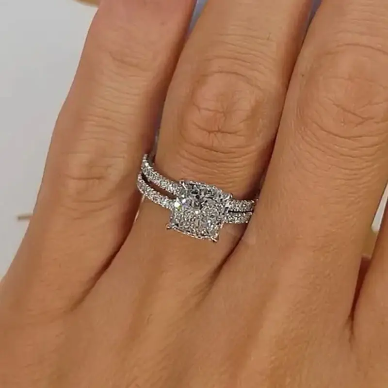 Maxine 3.0ct Cushion Cut 5A Cubic Zirconia Engagement Ring Set - Women's Bridal Wedding Jewelry, Multi-Occasion Use for Proposal, Daily Wear