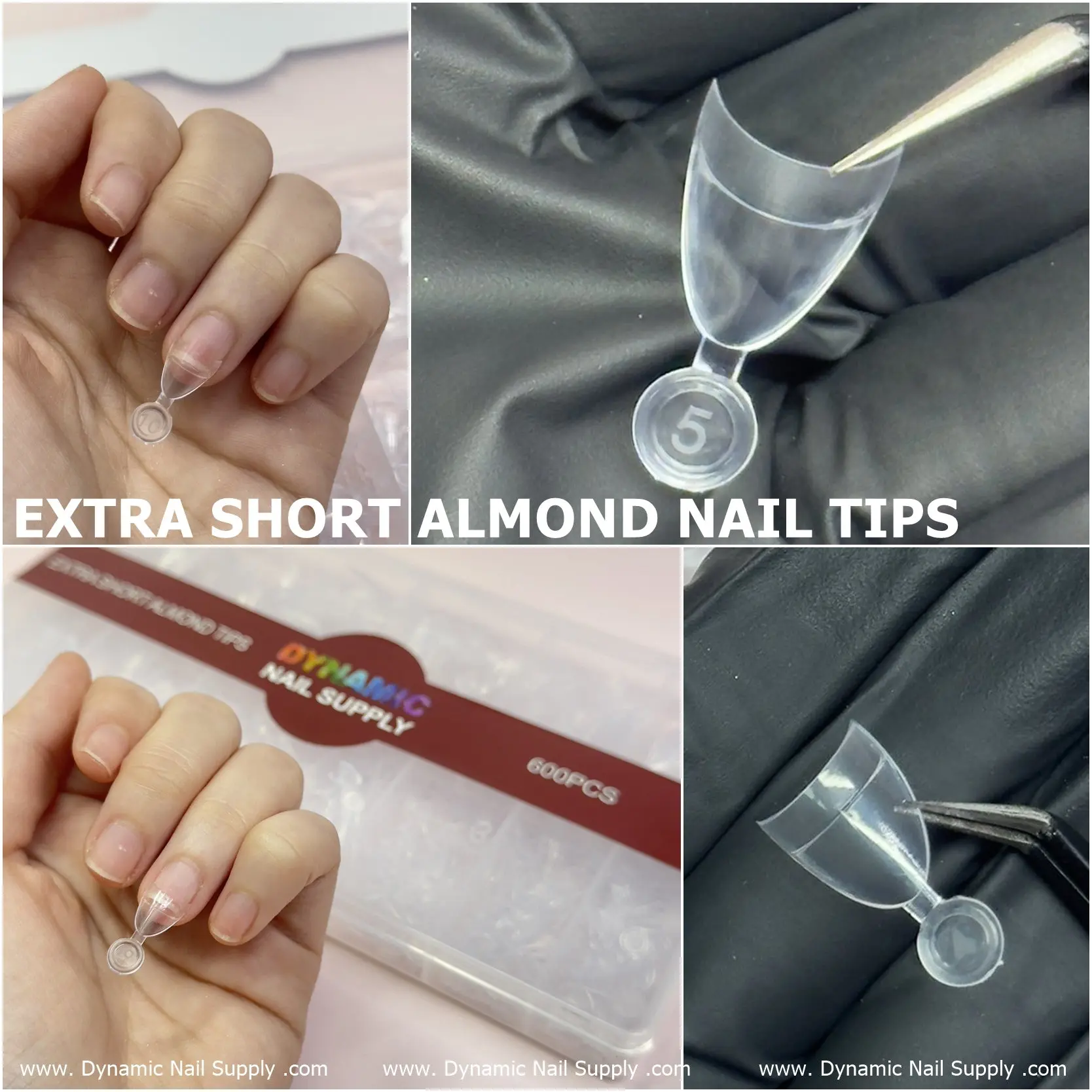 Extra Short Almond Nail Tips - Half Cover - 600 pcs 12 sizes (Extra Short Stiletto)