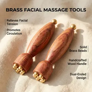 Wooden Copper Eye Massager, Portable Eyelid Roller Stick, Outdoor Travel Eye Step Massage Tool, Small Lotus Bud Design