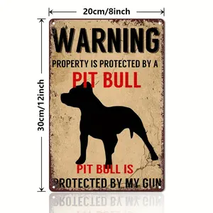 [Vintage Warning Sign Metal Art] 1 count Vintage Pit Bull Warning Sign, High-Quality Aluminum Metal Wall Art, Classic Beware Decor for Home, Bar, Cafe, Garage - Easy Hanging with 4 Holes, Safe Rounded Corners