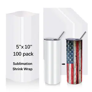 100 count Sublimation Shrink Wrap Sleeves,5x10 Inch Heat Transfer Shrink Film Bags for Blanks 20 oz Tumblers,Mugs,Cups,Shrink Wrap Bands for Sublimation