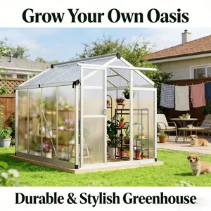 LH-Beautiful photo tent, for picnic, travel, garden decoration,Silver 6x8 Ft Outdoor Greenhouse, Aluminum Greenhouse with Roof Vents, Heavy Duty Polycarbonate Greenhouse,Durable Greenhouse ，Easy to Install, Large Walk-In Greenhouse for Backyard, Patio
