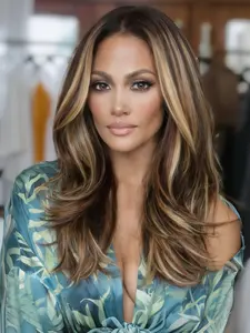 MACA BAKA Hana Dark Brown Honey Blonde Layered 13x6 Lace Front Wig with Scandinavian Hairline 16 Inches Medium Length Low Density Natural Wavy Medium Brown HD Synthetic Lace Front Wigs for Women Pre Plucked