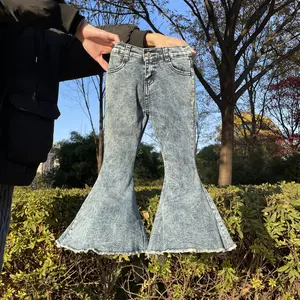 Girl Bell Bottom Jeans blue Bleached girl denim pant toddler jeans party wear adjustable waist