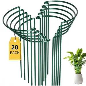 20-Piece Set 16-Inch Plant Support Stakes, Half-Round Metal Garden Flower Poles, Indoor Outdoor Use for Roses, Hydrangeas, Tomatoes