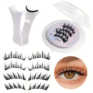 4 Pairs Magnetic False Eyelashes, Natural Dense Boxed Set, Includes Clip, No Glue Needed, Reusable, Perfect for Travel, Dates, Parties