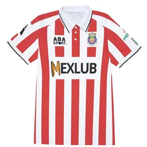 Chivas 2024 Football Jersey  Home & Away  Liga MX Men’s Shirt  Red & White Stripes  Classic Polo Collar  Modern Performance Fit  Retro-Inspired Design