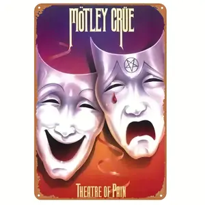 Retro Motley Crue Theatre of Pain Vintage Metal Tin Sign Wall Decor, 1-Count Lightweight Iron Art Collectible, 8x12 in Pre-Drilled Weather-Resistant Home Supply for Bar, Gifts & Signage