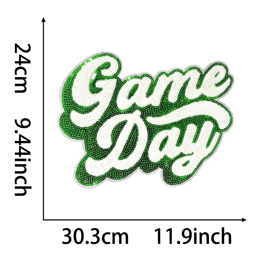 CY Iron On Sequin Patches Game Day Embroidered Applique Large DIY Accessories Fashion Decoration for Clothes Bags Jackets Backpacks,Green