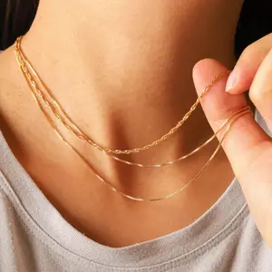 Tewiky Gold Necklace for Women Gold Chain Double-layered Chain Necklace Jewelry Set Gifts for Girls Best Gift For Mother' s Day