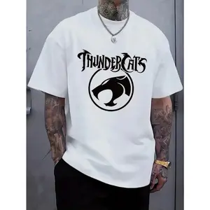 Men'S Black "ThunderCats" Graphic T-Shirt - Casual Streetwear with Roaring Cat Design, Crew Neck, Short Sleeve, Regular Fit, Perfect for Daily Wear, Casual Streetwear | Bold Graphic Tee | Stretchy Fabric