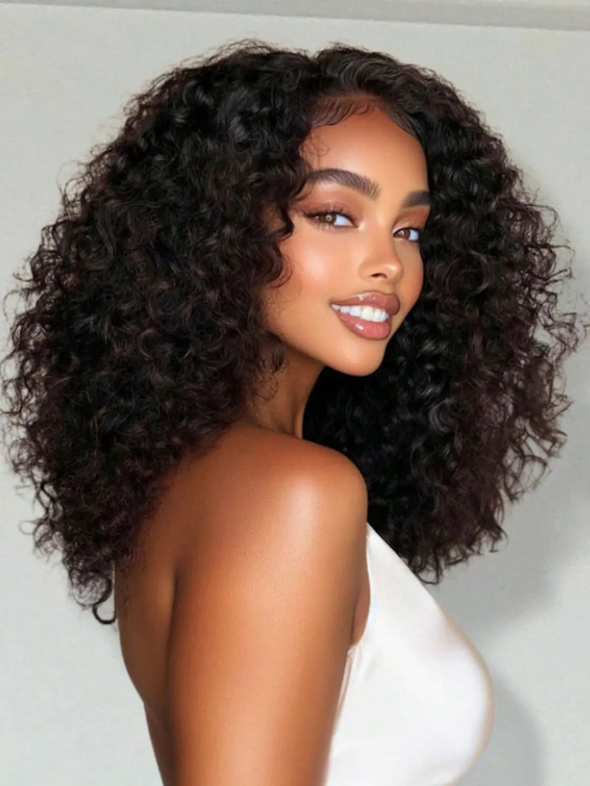 Black Women's 100% Human Hair Glueless Closure Wig, 4x4 Full Frontal Lace, Kinky Curly, 200% Density, Pre-Plucked, Pre-Bleached Knots, Natural Color, Beginner Easy, Wear and Go Vacation Hair Wig
