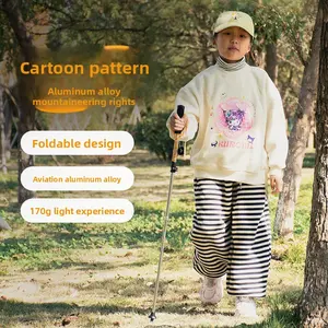 Children's Mountaineering Cane Outdoor Portable Ultra Light Aluminum Alloy Outer Lock Foldable Retractable Cane Hiking Climbing Equipment