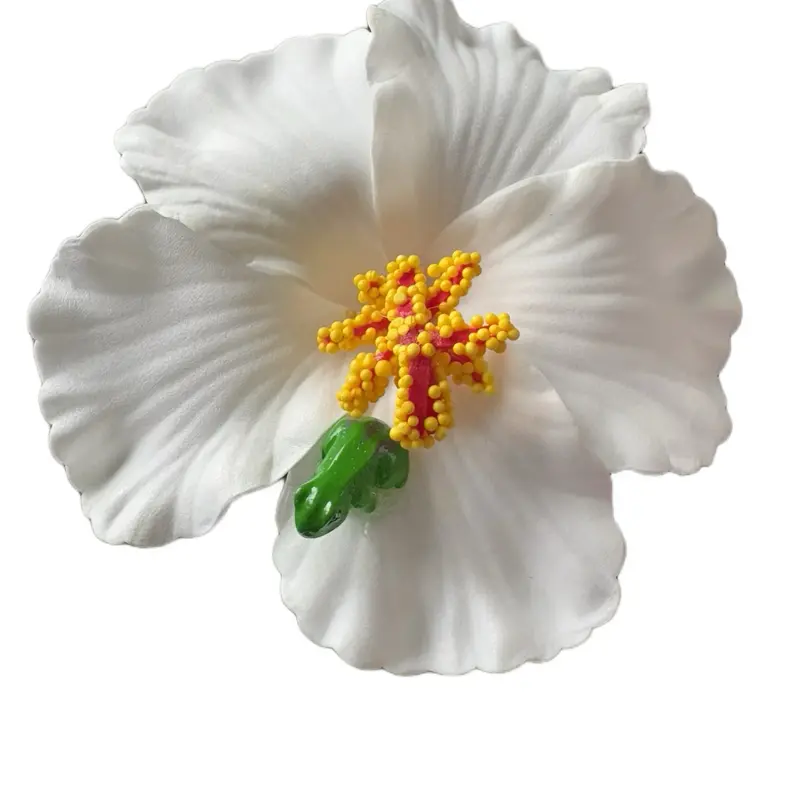 Tropical White Flower Hair Pin with Green Coqui Charm - Puerto Rico - Benito Bowl - Super Bowl