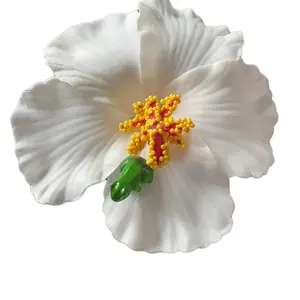 Tropical White Flower Hair Pin with Green Coqui Charm - Puerto Rico - Benito Bowl - Super Bowl