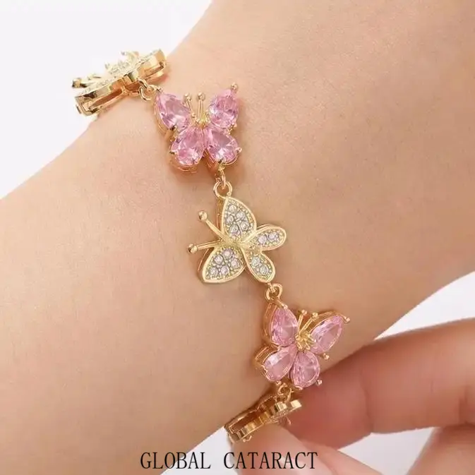 GLOBAL  Shining Butterfly Inspire Bracelet and Anklet For Women hypoallergenic Birthbay Color Charm Jewelry Gift Mother's Day Gift Moissanite Wedding Set Crystal Set Jewellery Gift Set