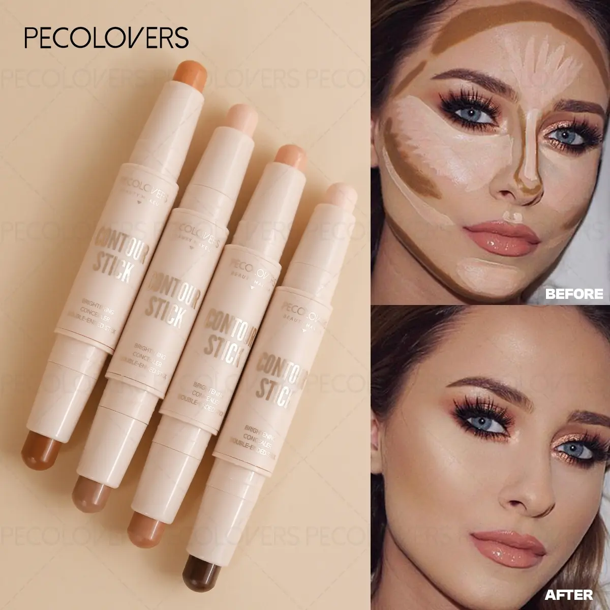 2 In1 Dual-Ended Face Bronzer Contour Concealer Foundation Waterproof Long Lasting High Coverage Face Corrector Full Cover Pores Concealing Dark Circles Dark Circles Contour Stick Perfecting Complexion Stick Face Makeup Primer Pen Cosmetics Super Coverage