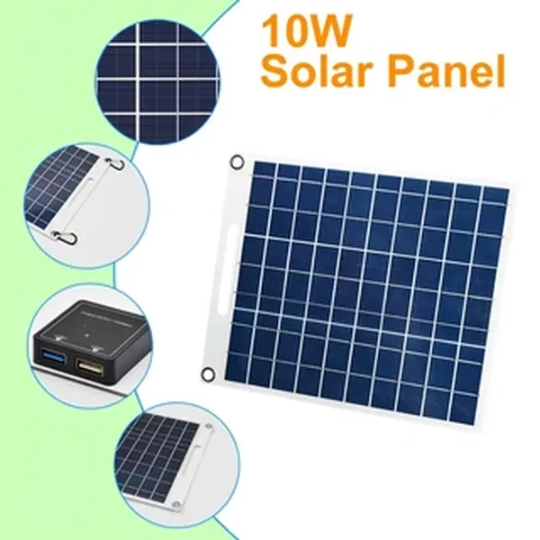 Rectangular 10W Durable Solar Charging Panel with Dual Charging Ports, Compatible with Smartphones, Laptops, Cameras, Mini Fans, Power Banks, 10W Solar Panel