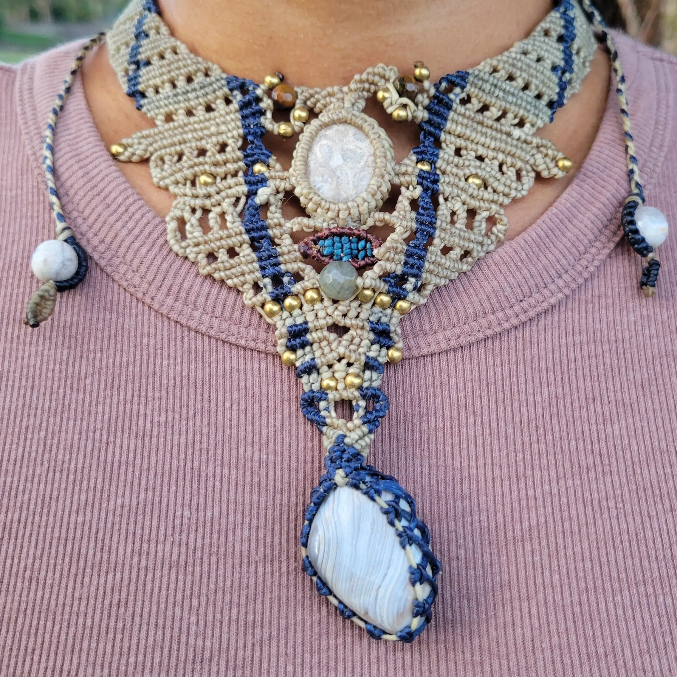 Ocean Jewelry – Fossil Ammonite & Agate Boho Luxe Choker