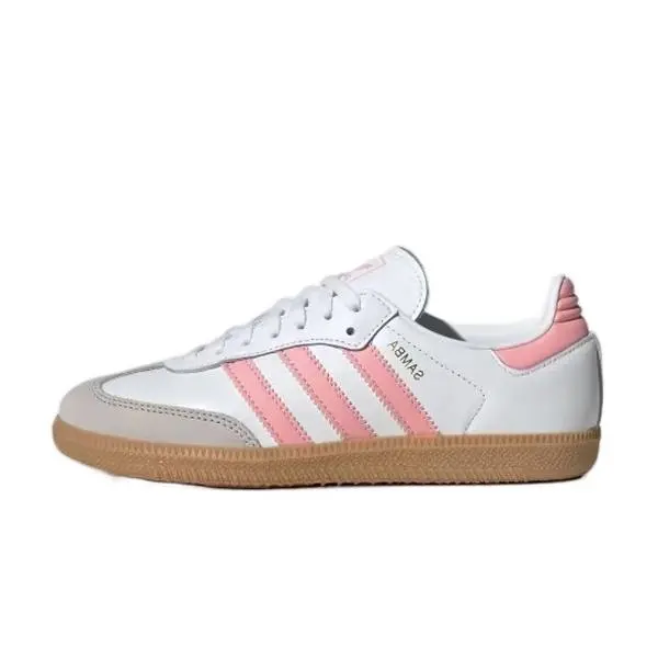 Adidas Samba OG Women's-Youth Classic Retro Casual Simplistic Stylish Sneakers - Smooth White Leather & Soft Suede Mix, Trefoil Stripes, Rubber Sole, Comfortable Walking Shoes