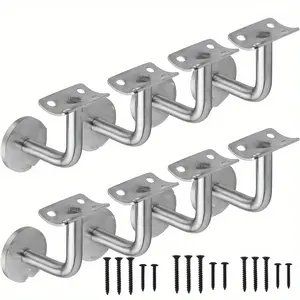 8pcs Set of Stair Handrail Brackets, Suitable for Round Wooden/Metal Railings, Wall-mounted,