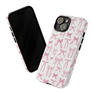 Cute Pink Bow Pattern iPhone Case – Soft and Feminine Design, Pink Coquette Tough Phone Case, Gift for her